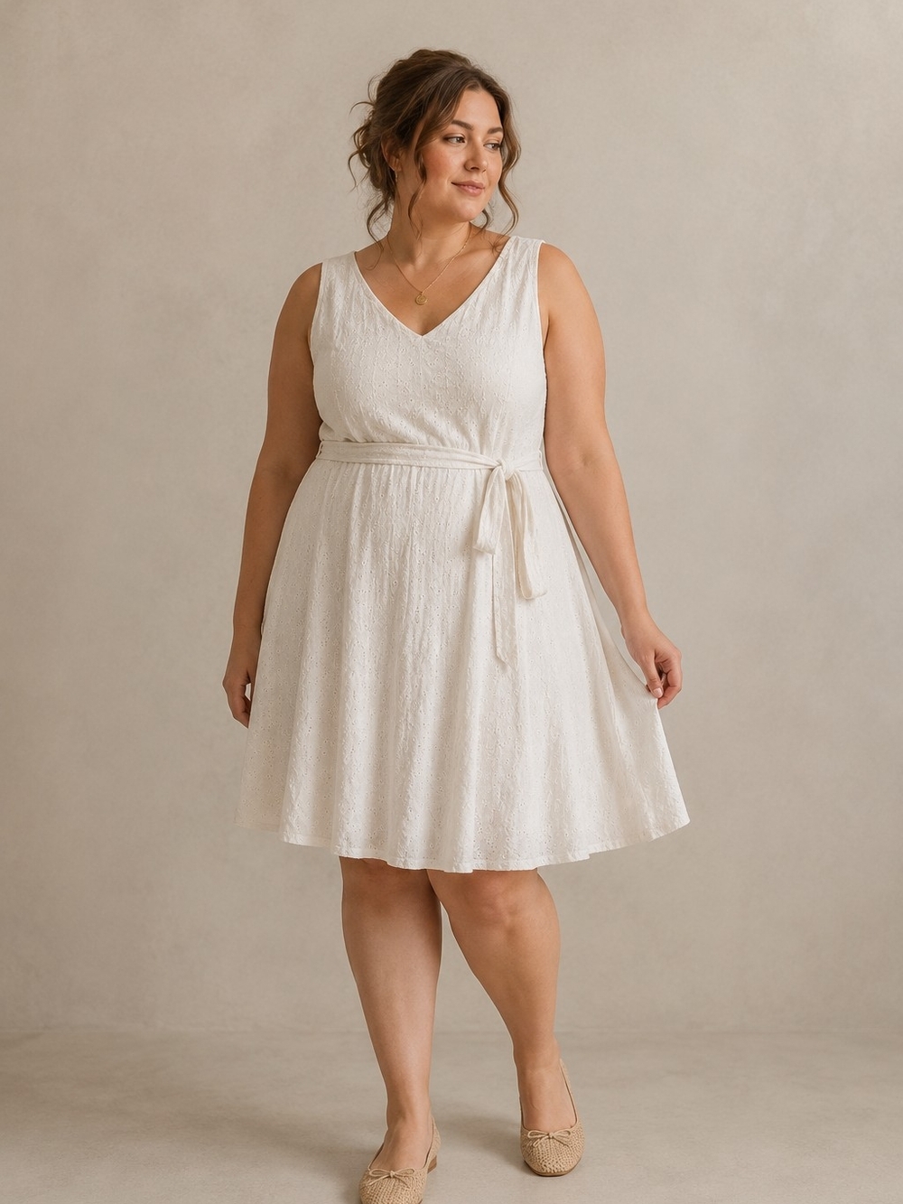 White Eyelet Dress Sleeveless Cottagecore Coastal Grandma Prairie Boho V-neck